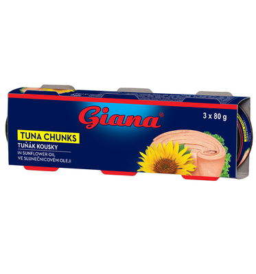 Ton bucaţi în ulei de floarea soarelui  3x80g